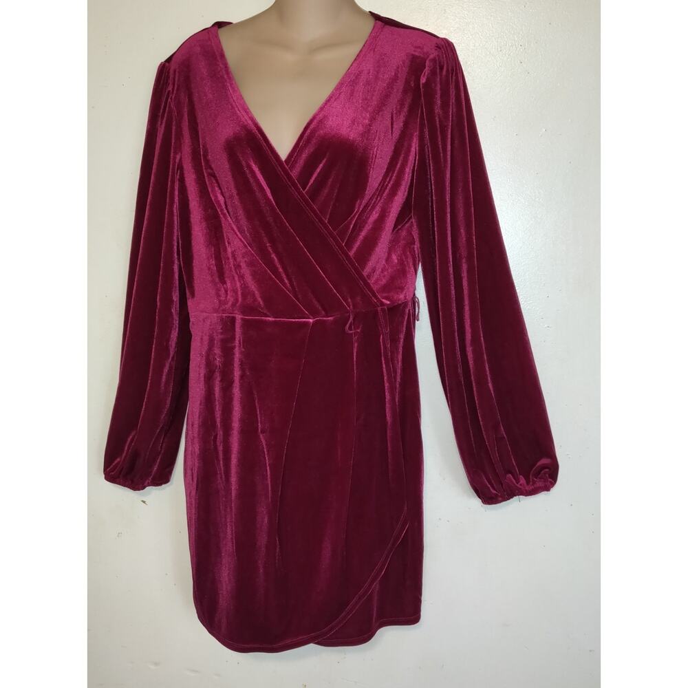 Nine West Velvet Mini Dress Burgundy Velour LARGE Comfort Wear Leisure Party